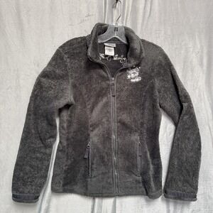 Disney Parks Minnie Mouse Jacket Womens Small Gray Fleece Full Zip Pockets Soft